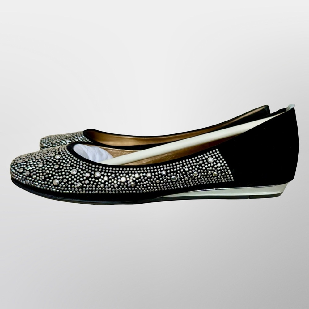 New BCBG “Alexy-x”  Black Suede And Rhinestone Ballet Flats Size 6.5